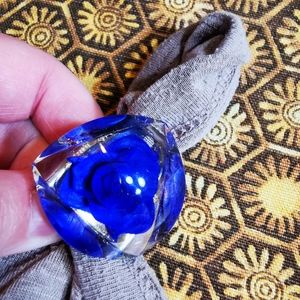 Vintage Triangular Clear Acrylic Scarf Clip with Blue Rose
